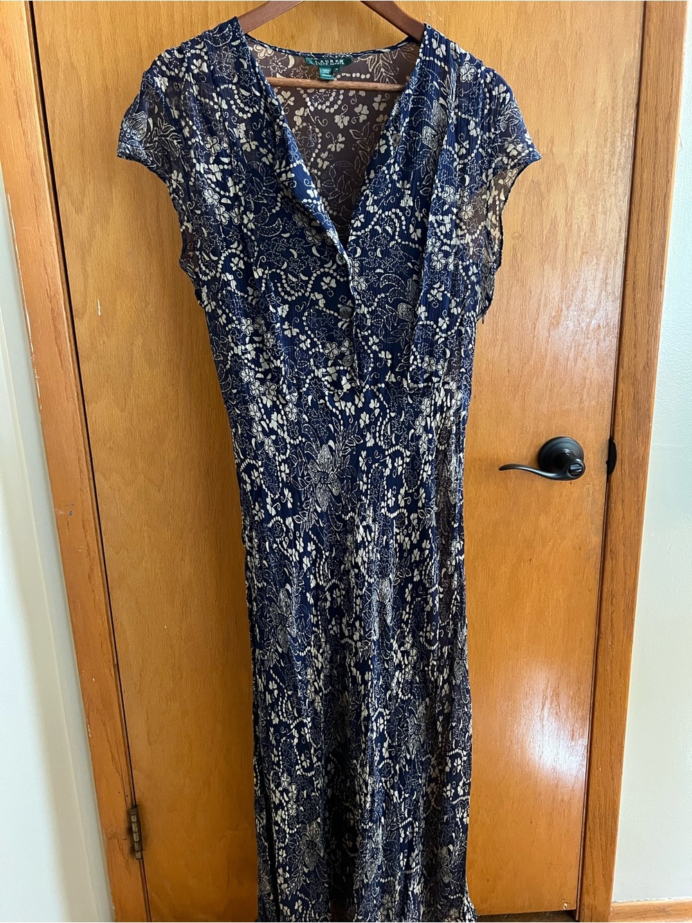 Ralph Lauren Navy and Cream Floral silk  Maxi Dress